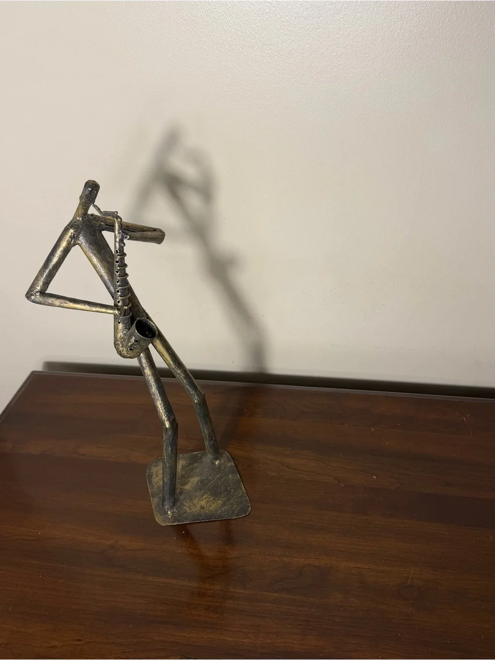 Z Gallerie brutalist style saxophone player tube metal sculpture approximate 15